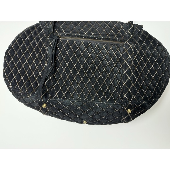 Eric Javits Quilted Black Velvet Tote Shoulder Bag Gold Stitching NYC - Picture 4 of 6